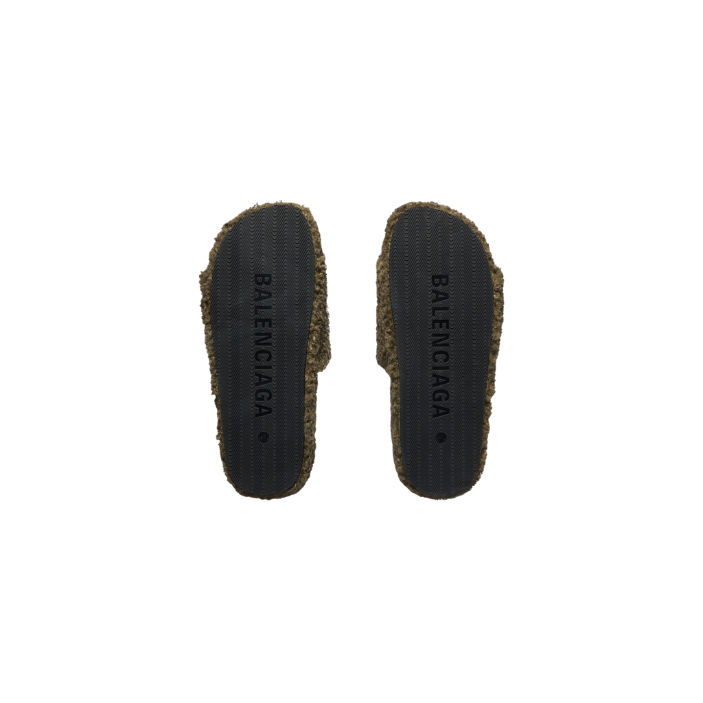 Balenciaga Furry Slide - Olive