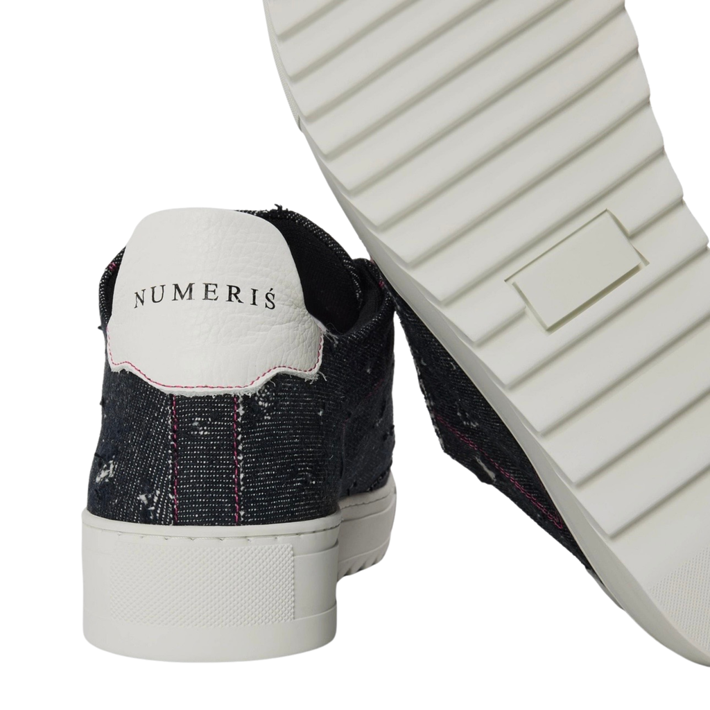 Numeris Distressed Denim Low-Top Sneakers - Indigo/Pink