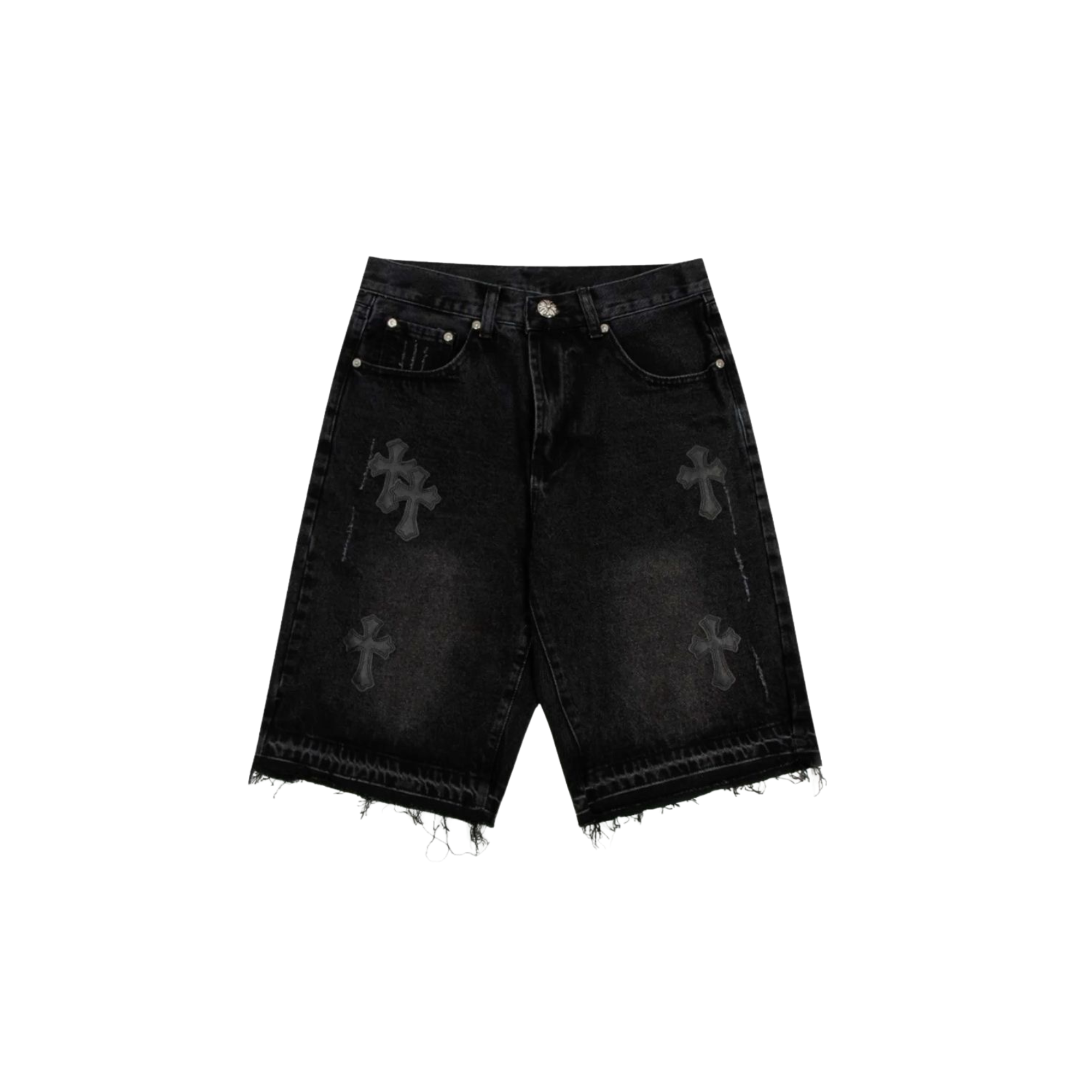 Chrome Hearts Cross Patch Denim Jorts - Washed Black