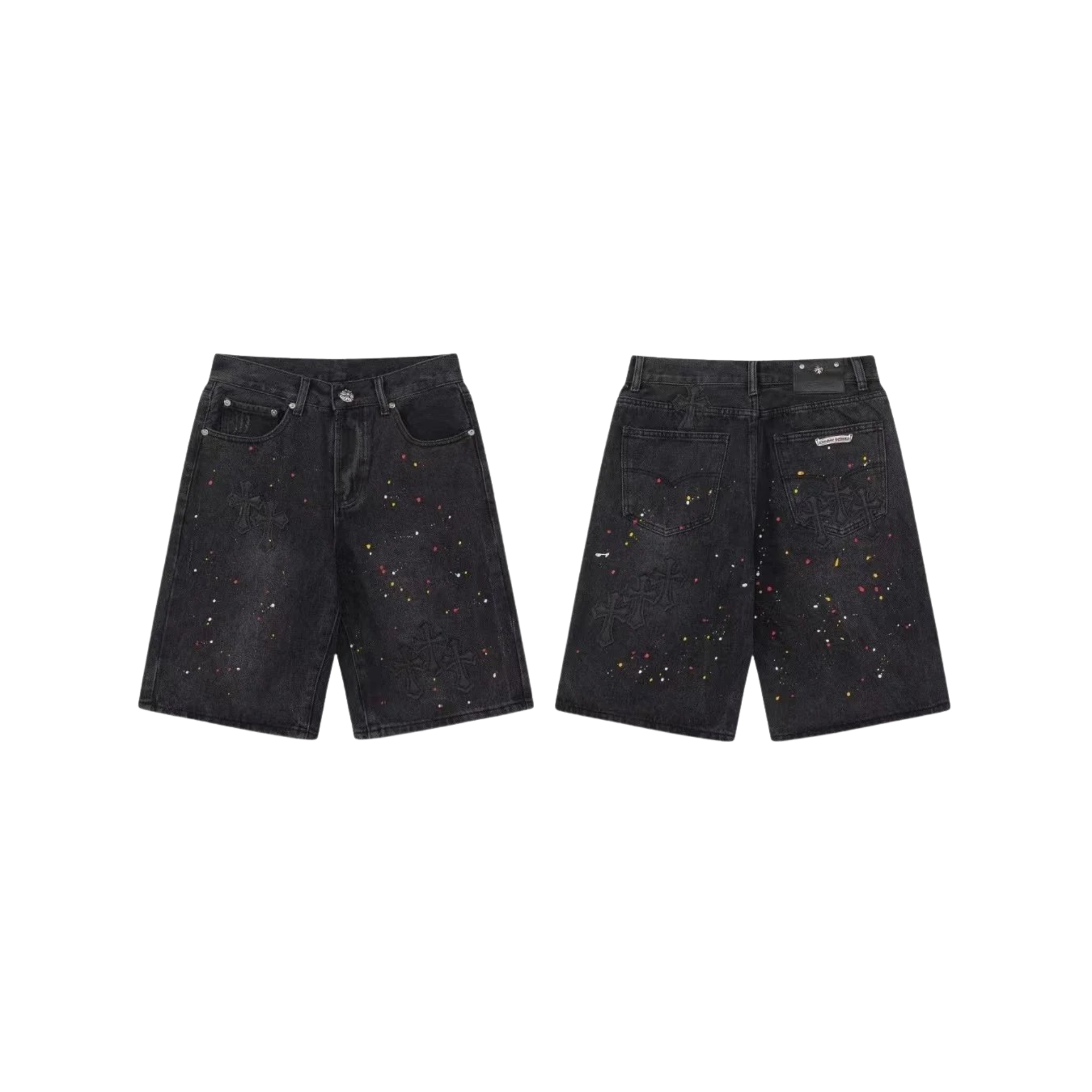 Chrome Hearts Paint Splatter Denim Jorts - Washed Black