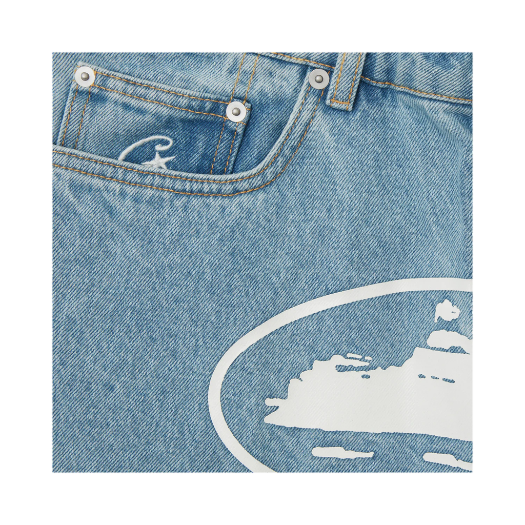 Corteiz Alcatraz Denim Shorts Blue